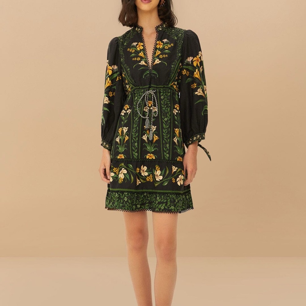🌿 FARM Rio Black Flowers Arch Mini Dress | Size L | Sold Out Style